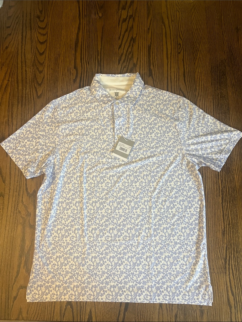 Hickey Freeman White and Light Blue Floral Polo